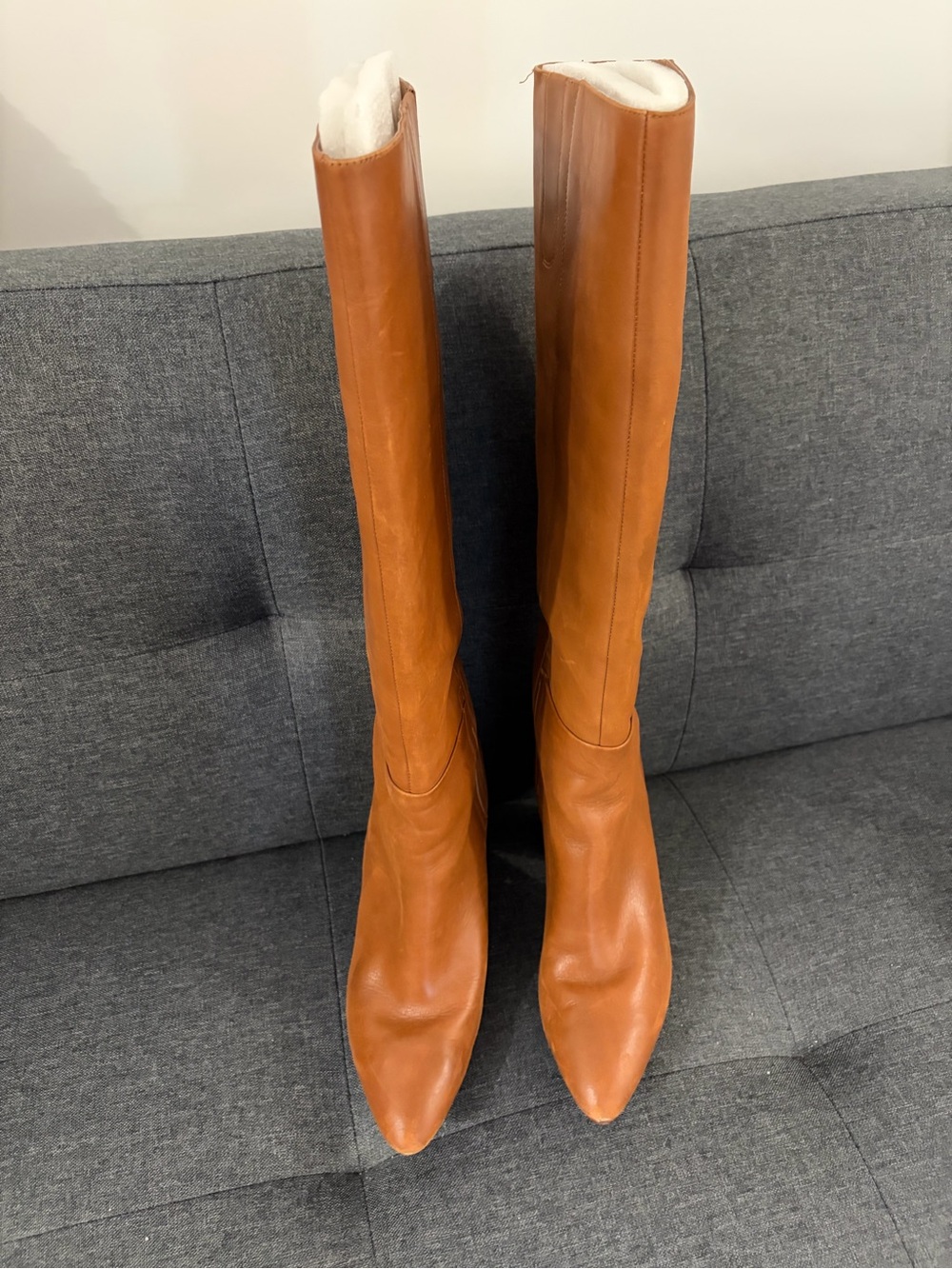 Women's Tall Pointed-Toe Leather Boots - Tan